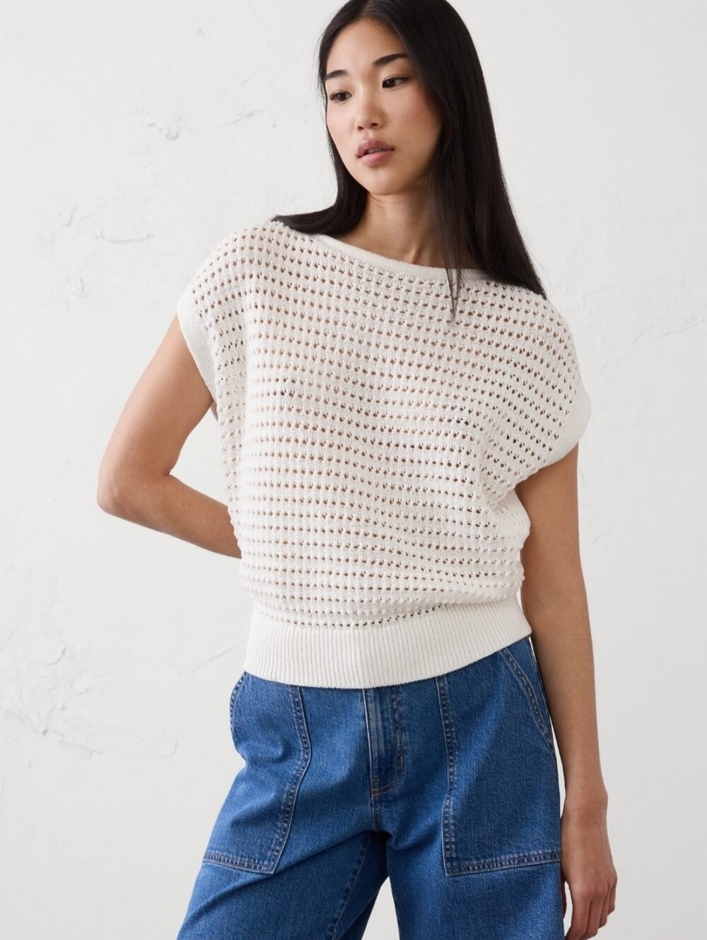 NWT Banana Republic Factory Snow Day Open Stitch Dolman-Sleeve Sweater Size M